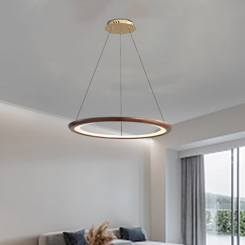 Modern Walnut and Acrylic Adjustable LED Chandelier for Living Room