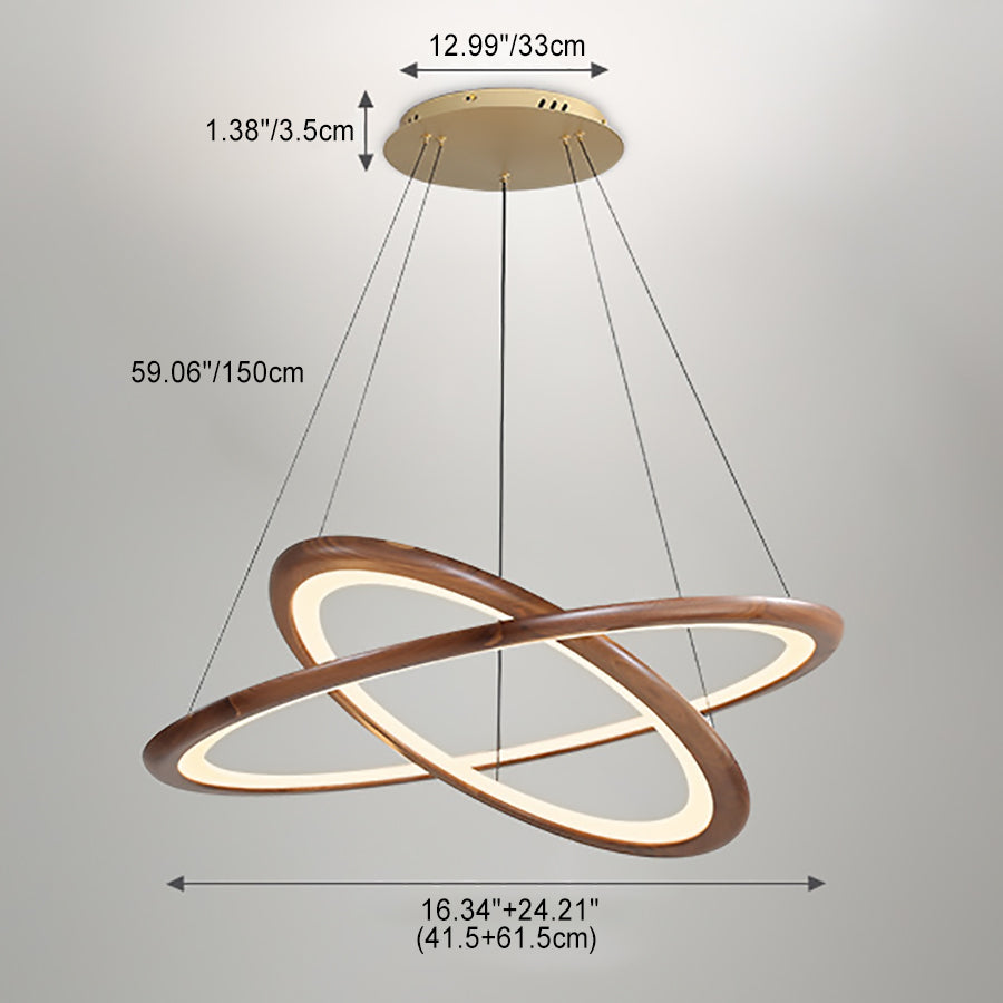 Modern Walnut and Acrylic Adjustable LED Chandelier for Living Room
