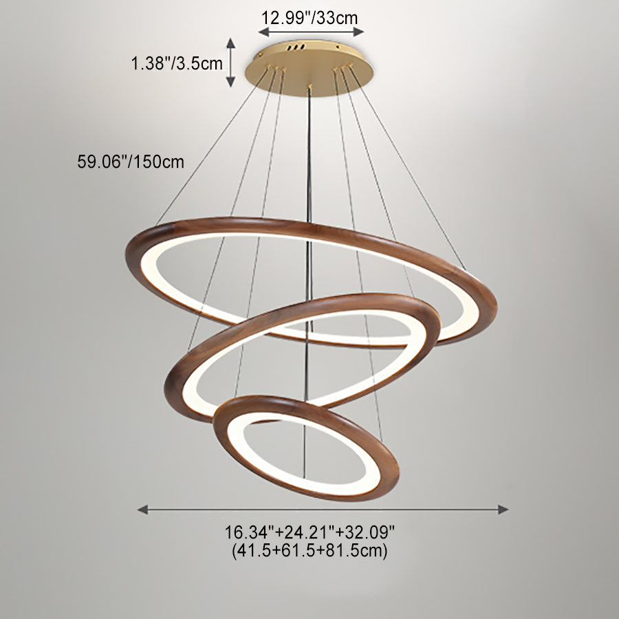Modern Walnut and Acrylic Adjustable LED Chandelier for Living Room