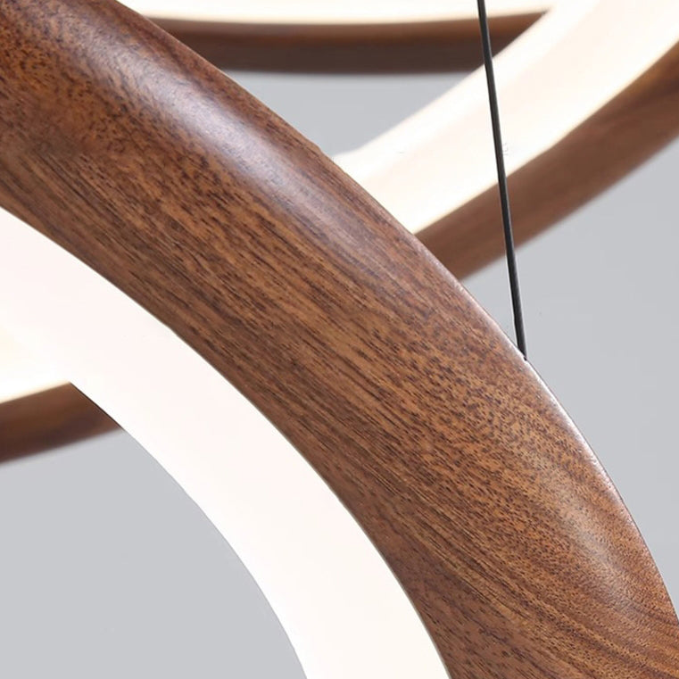 Modern Walnut and Acrylic Adjustable LED Chandelier for Living Room