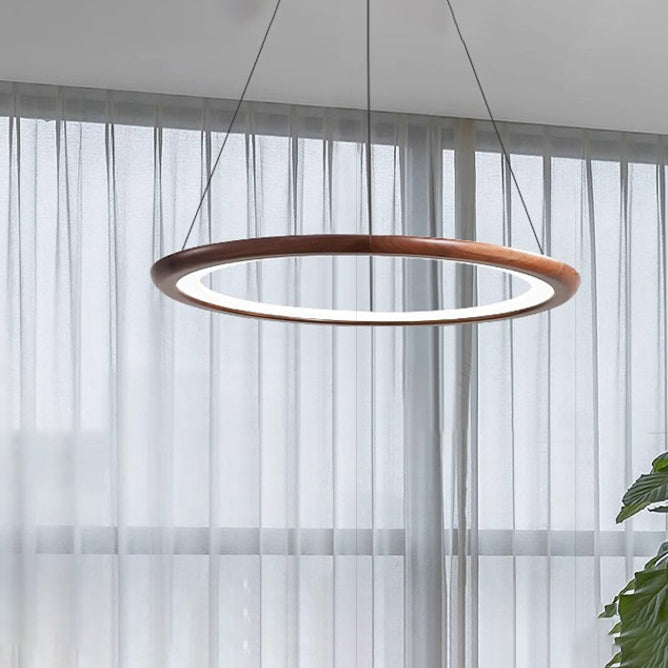 Modern Walnut and Acrylic Adjustable LED Chandelier for Living Room