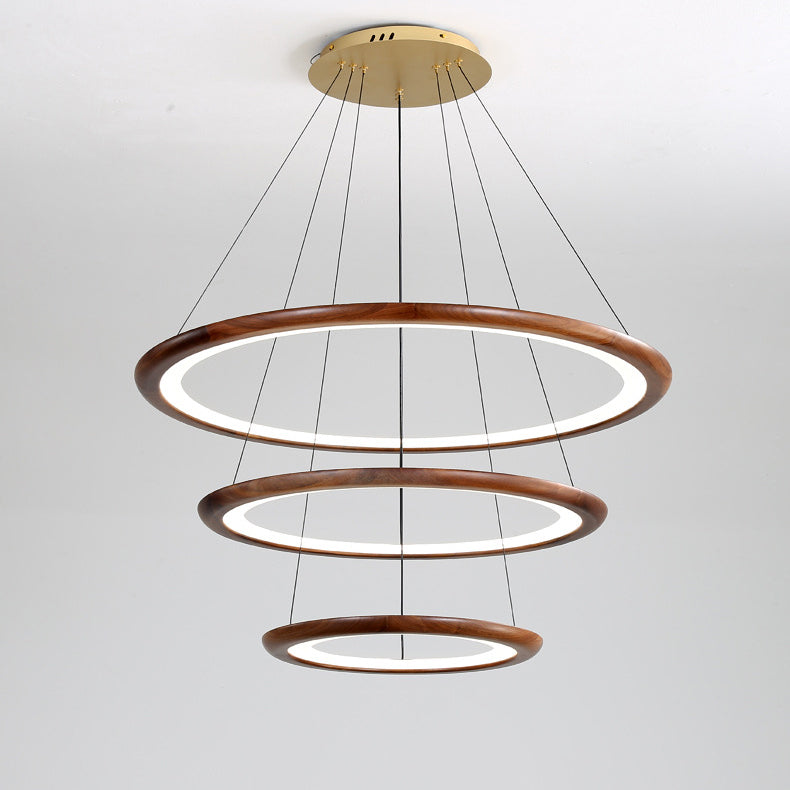 Modern Walnut and Acrylic Adjustable LED Chandelier for Living Room