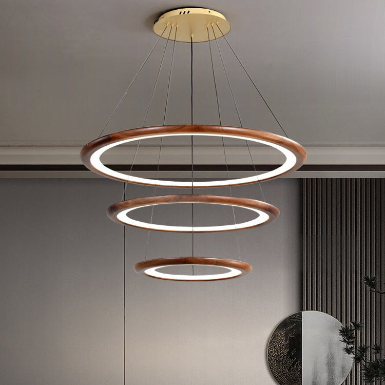 Modern Walnut and Acrylic Adjustable LED Chandelier for Living Room