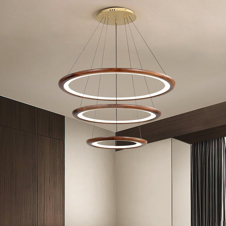 Modern Walnut and Acrylic Adjustable LED Chandelier for Living Room