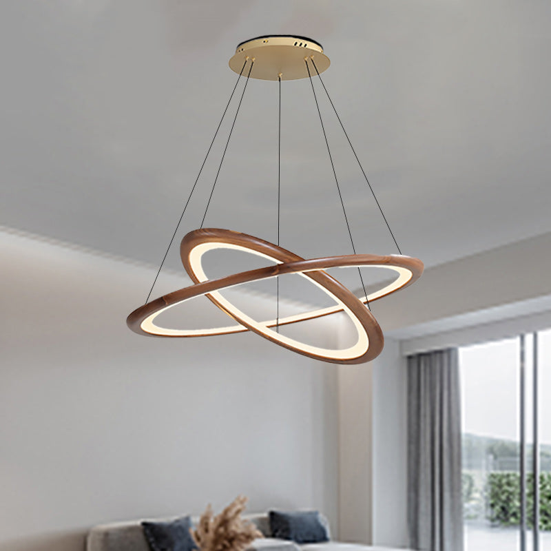 Modern Walnut and Acrylic Adjustable LED Chandelier for Living Room