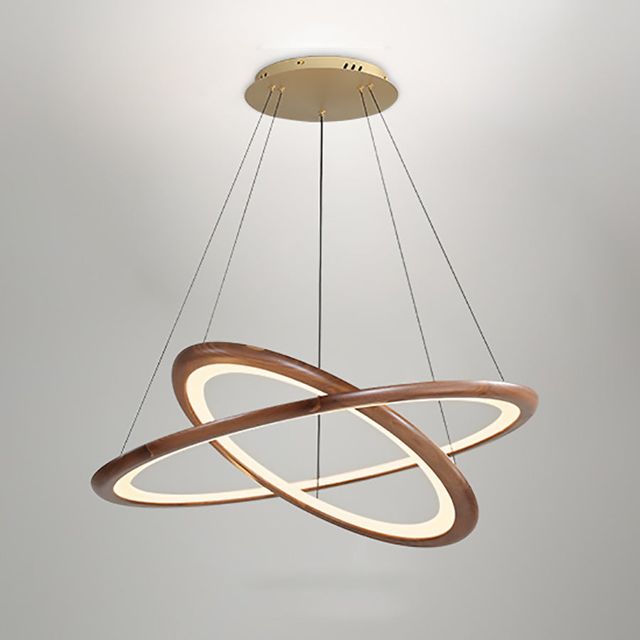 Modern Walnut and Acrylic Adjustable LED Chandelier for Living Room