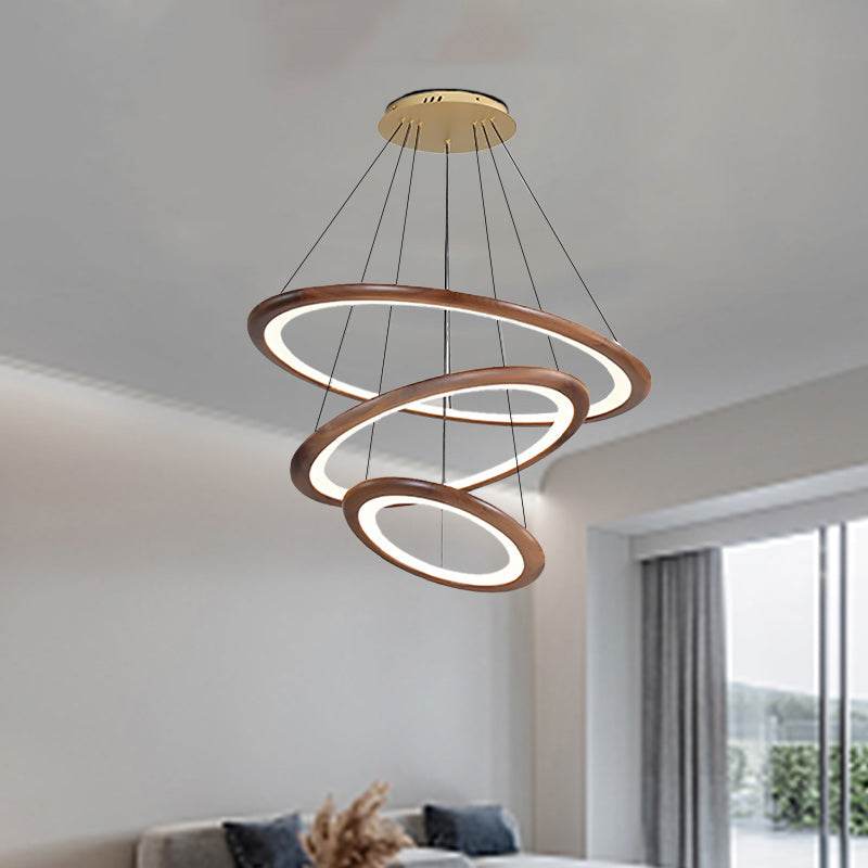 Modern Walnut and Acrylic Adjustable LED Chandelier for Living Room