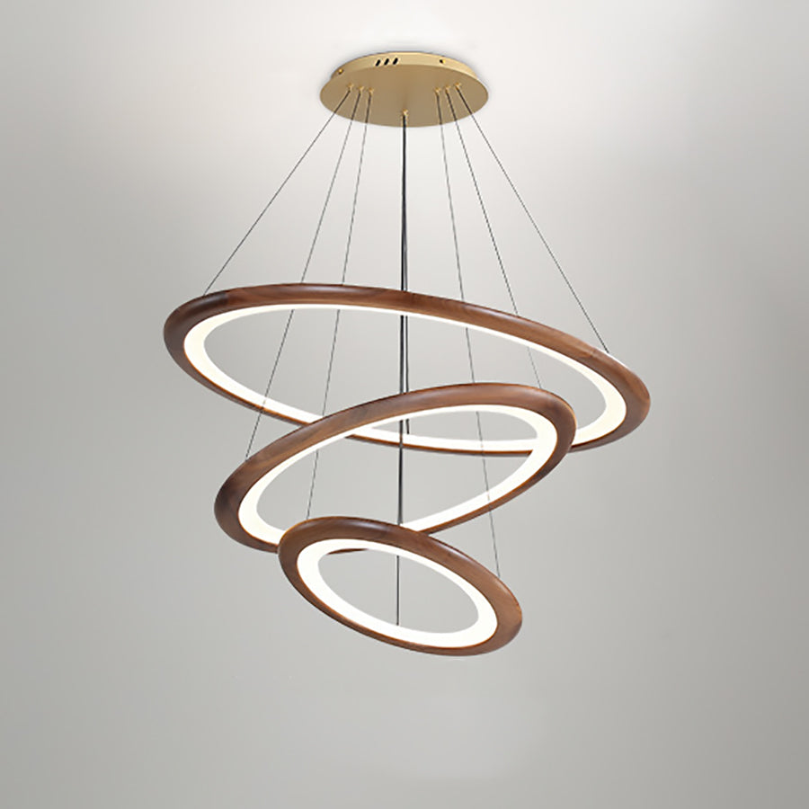 Modern Walnut and Acrylic Adjustable LED Chandelier for Living Room