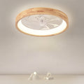 Traditional Japanese Solid Wood Round LED Flush Mount Ceiling Fan Light