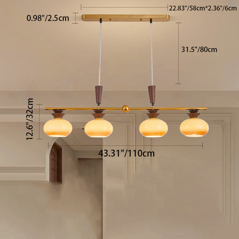 Rustic Vintage Oak Iron Glass 4-Light Round Chandelier for Living Room