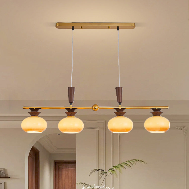 Rustic Vintage Oak Iron Glass 4-Light Round Chandelier for Living Room
