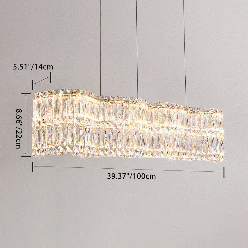 Sleek Stainless Steel Crystal Wave LED Chandelier for Dining Room Island