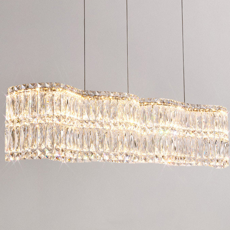 Sleek Stainless Steel Crystal Wave LED Chandelier for Dining Room Island