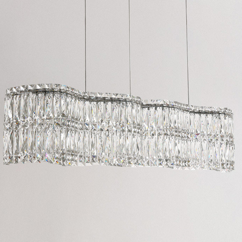 Sleek Stainless Steel Crystal Wave LED Chandelier for Dining Room Island