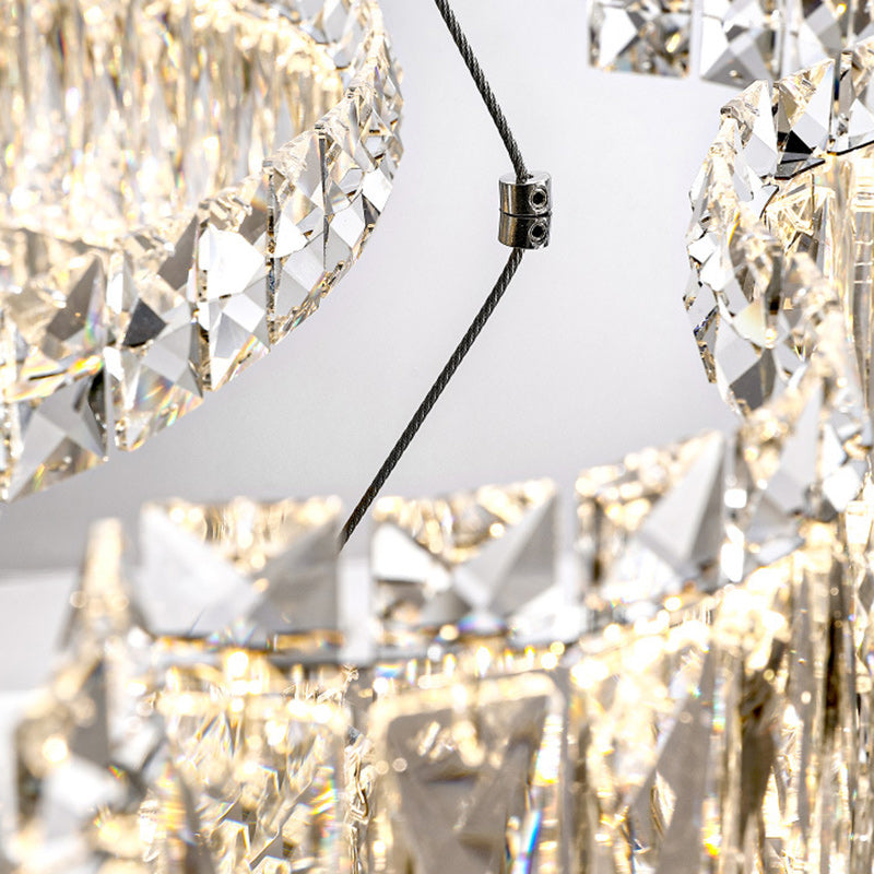 Sleek Stainless Steel Crystal Wave LED Chandelier for Dining Room Island