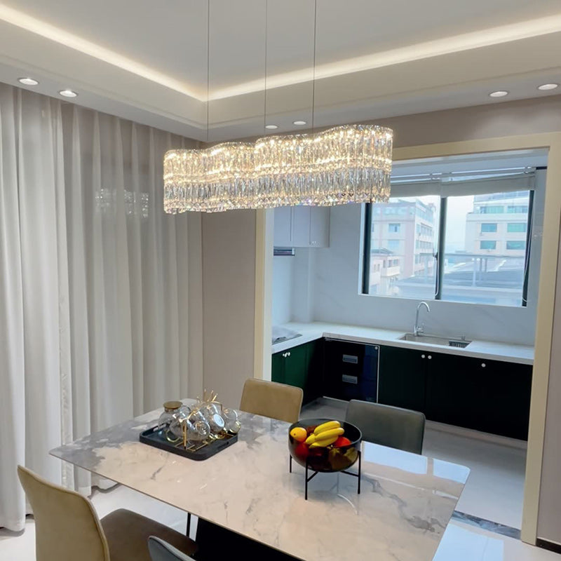 Sleek Stainless Steel Crystal Wave LED Chandelier for Dining Room Island