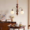 Retro Ash Wood and Glass Ball Column Chandeliers for Living Room