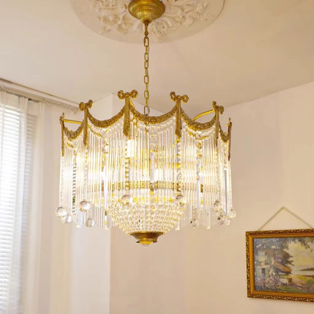 Elegant Brass & Crystal Bow Tie Tassel Chandeliers for Living Room