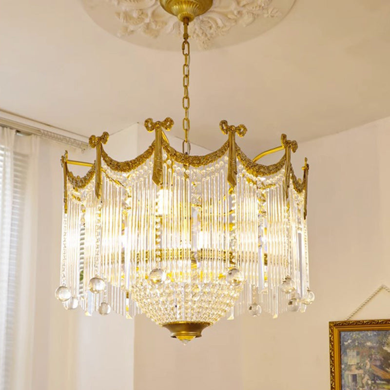 Elegant Brass & Crystal Bow Tie Tassel Chandeliers for Living Room