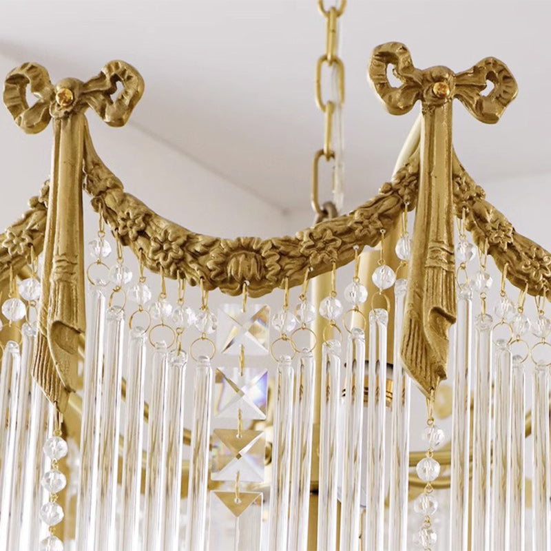 Elegant Brass & Crystal Bow Tie Tassel Chandeliers for Living Room
