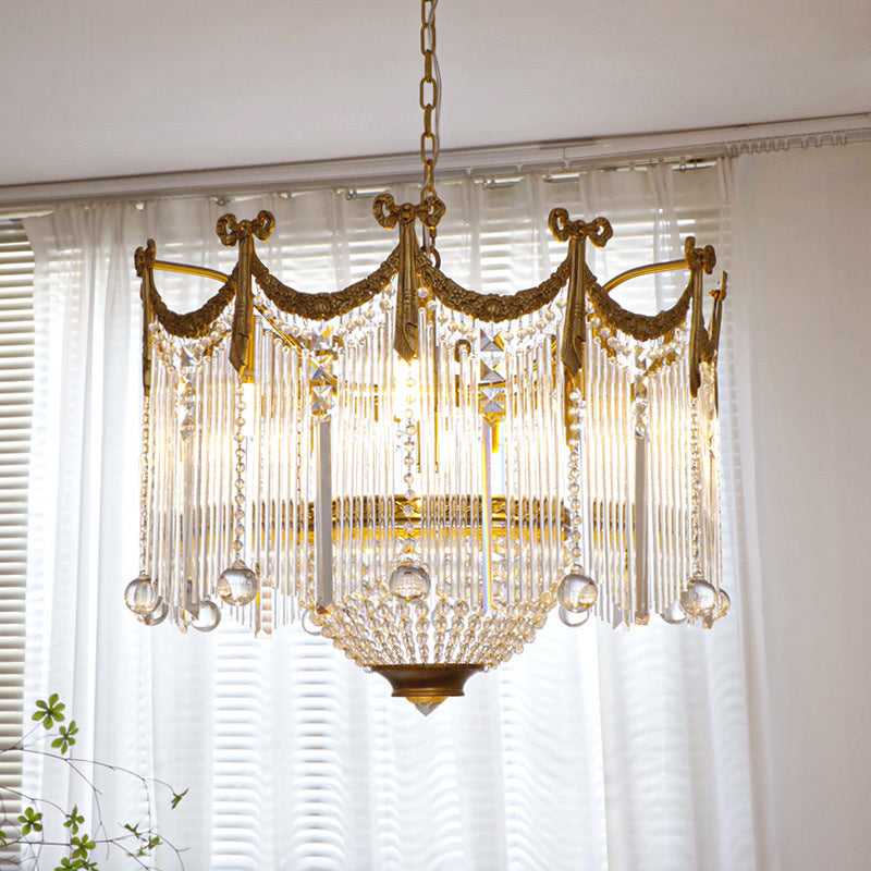 Elegant Brass & Crystal Bow Tie Tassel Chandeliers for Living Room