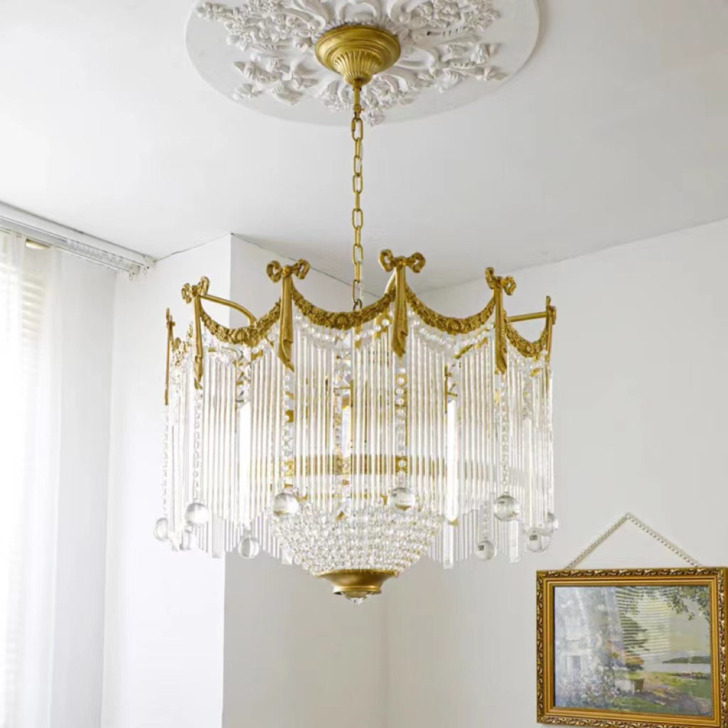 Elegant Brass & Crystal Bow Tie Tassel Chandeliers for Living Room