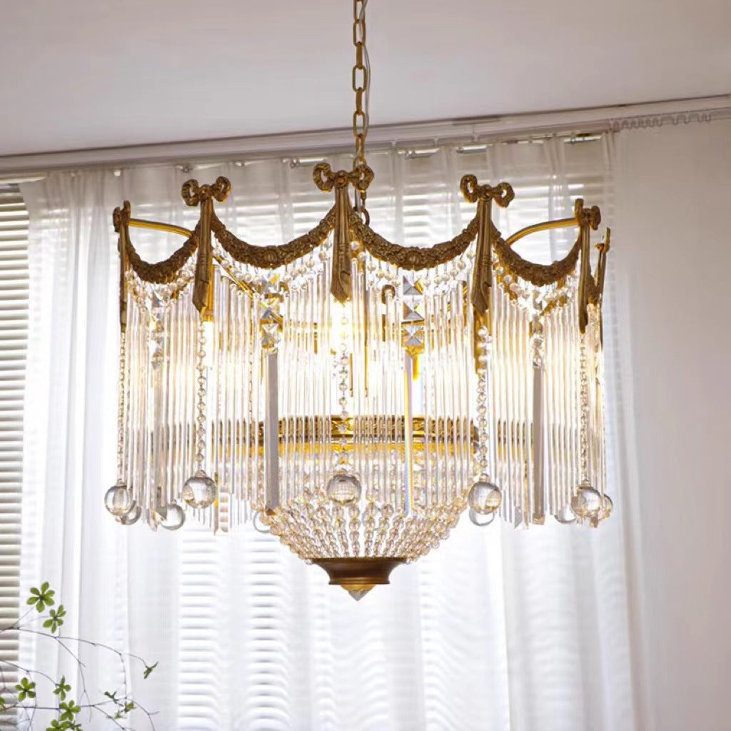 Elegant Brass & Crystal Bow Tie Tassel Chandeliers for Living Room