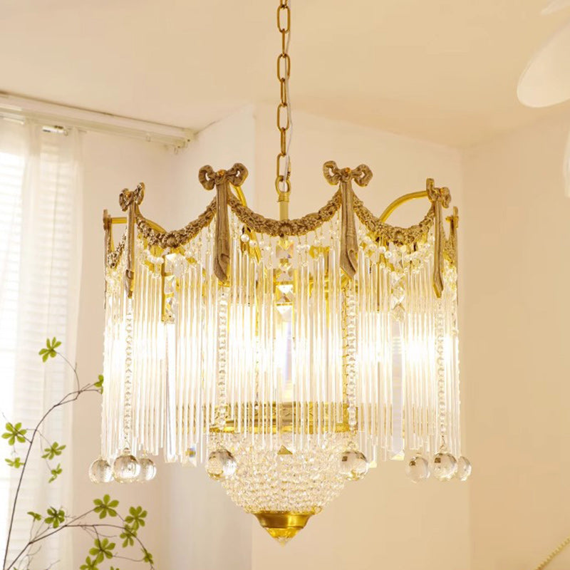 Elegant Brass & Crystal Bow Tie Tassel Chandeliers for Living Room