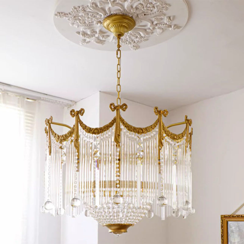 Elegant Brass & Crystal Bow Tie Tassel Chandeliers for Living Room