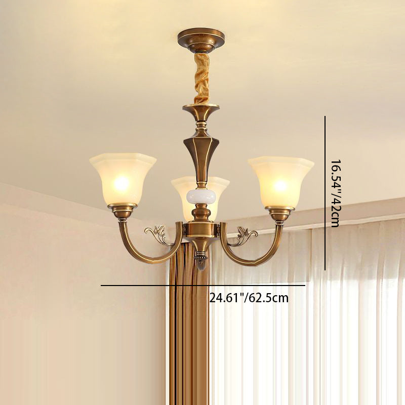 Rustic Copper and Glass Column Chandelier for Kitchen or Living Room