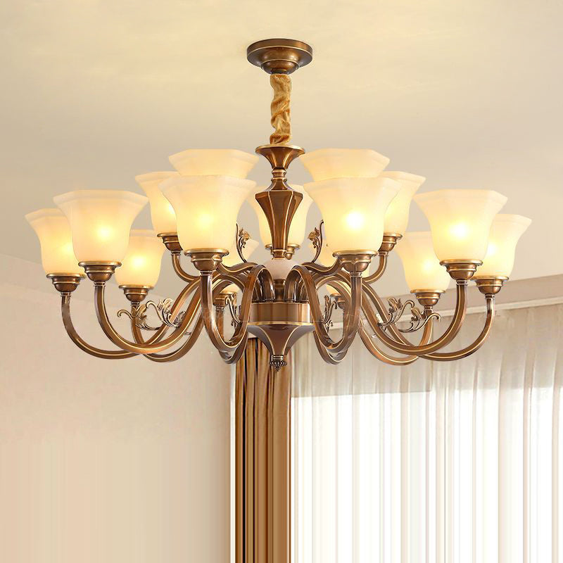 Rustic Copper and Glass Column Chandelier for Kitchen or Living Room