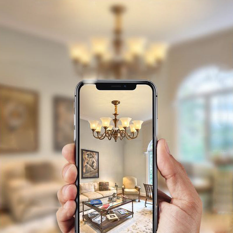 Rustic Copper and Glass Column Chandelier for Kitchen or Living Room
