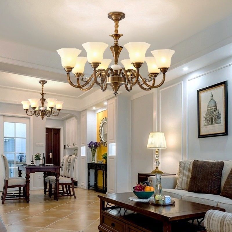 Rustic Copper and Glass Column Chandelier for Kitchen or Living Room