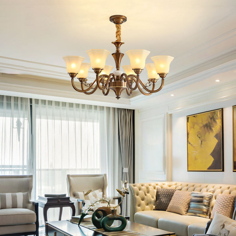 Rustic Copper and Glass Column Chandelier for Kitchen or Living Room