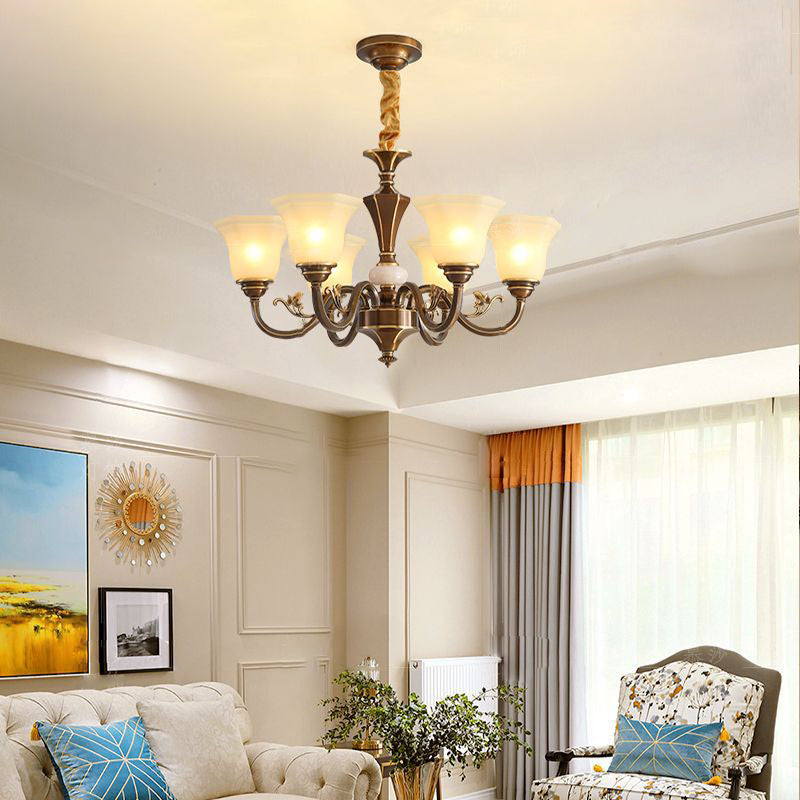 Rustic Copper and Glass Column Chandelier for Kitchen or Living Room