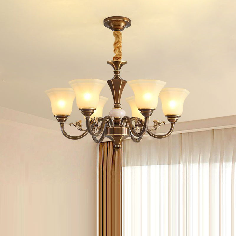 Rustic Copper and Glass Column Chandelier for Kitchen or Living Room