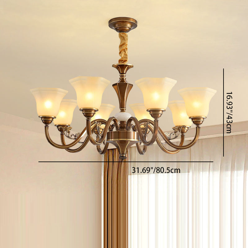 Rustic Copper and Glass Column Chandelier for Kitchen or Living Room