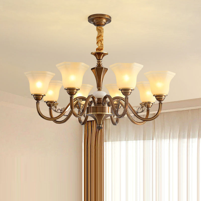 Rustic Copper and Glass Column Chandelier for Kitchen or Living Room