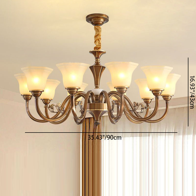 Rustic Copper and Glass Column Chandelier for Kitchen or Living Room