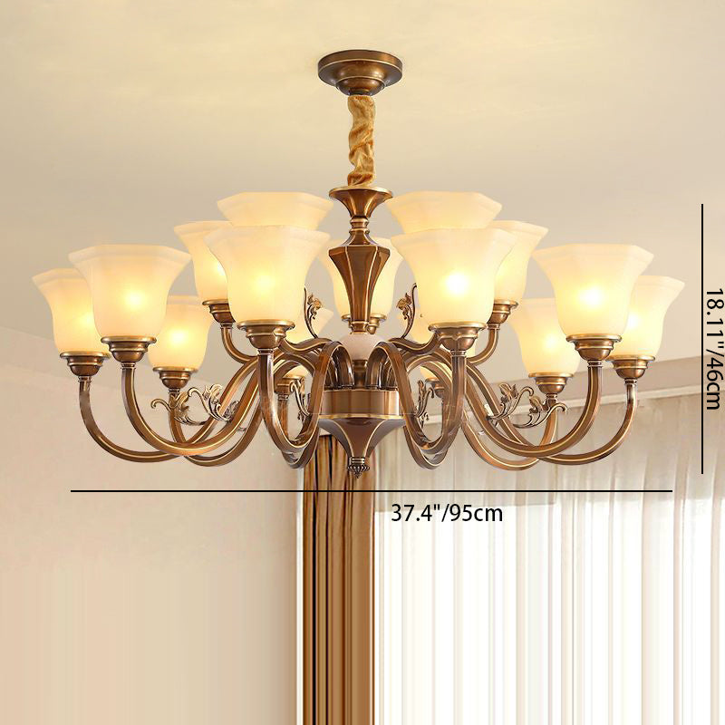 Rustic Copper and Glass Column Chandelier for Kitchen or Living Room