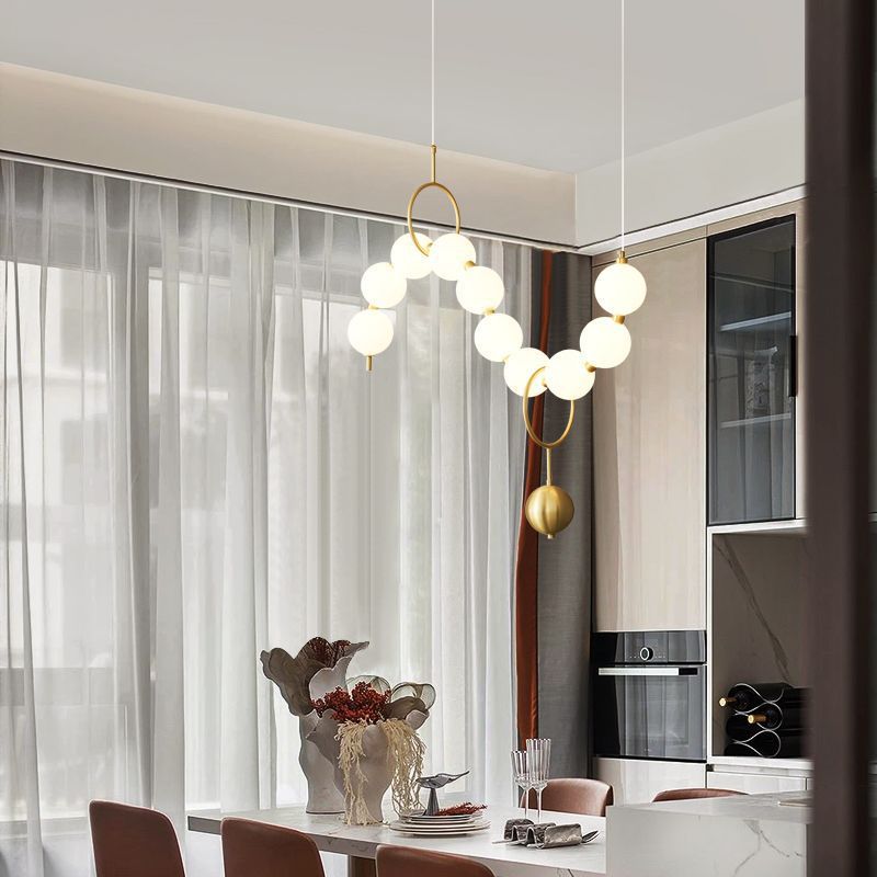 Modern Copper and Acrylic Bead LED Chandelier for Living Room Décor