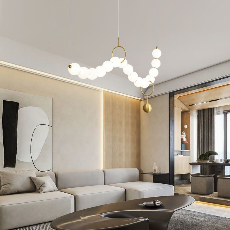 Modern Copper and Acrylic Bead LED Chandelier for Living Room Décor