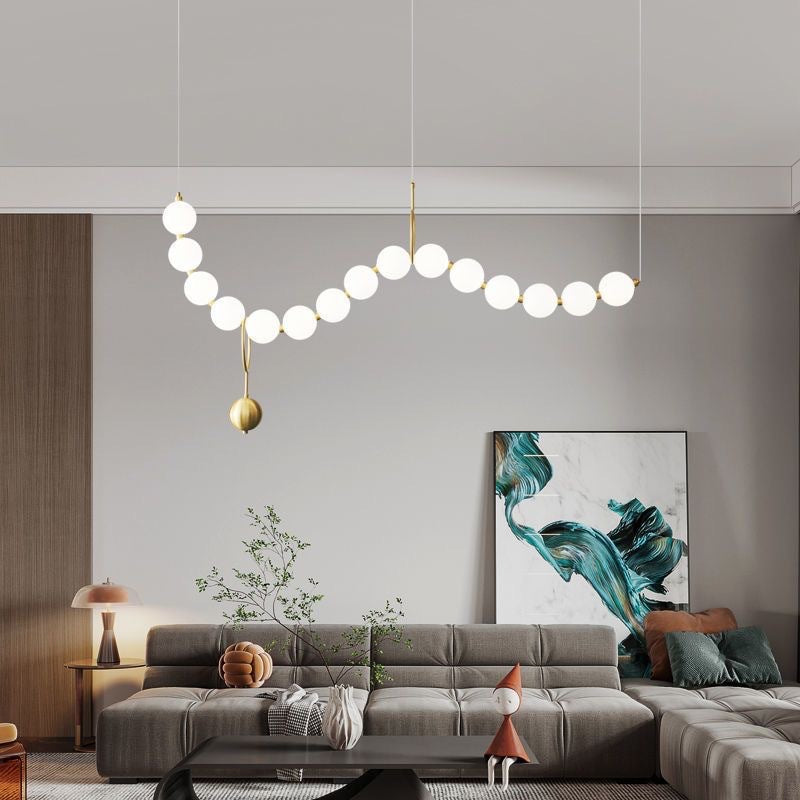 Modern Copper and Acrylic Bead LED Chandelier for Living Room Décor