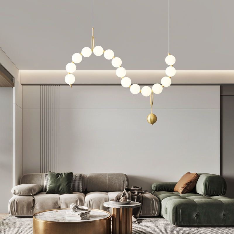 Modern Copper and Acrylic Bead LED Chandelier for Living Room Décor