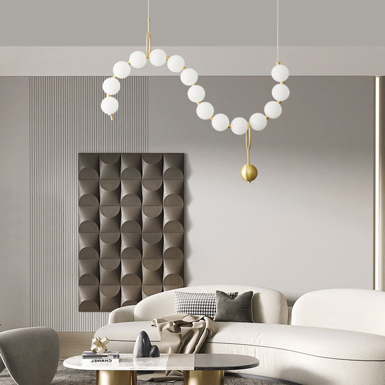 Modern Copper and Acrylic Bead LED Chandelier for Living Room Décor