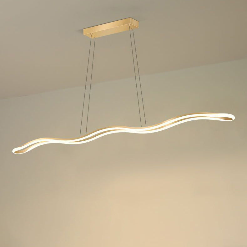 Nordic Iron and Aluminum Wave Line LED Island Chandelier for Dining Room