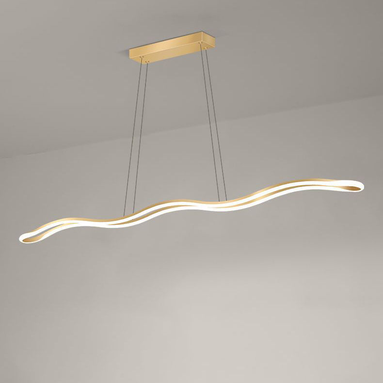 Nordic Iron and Aluminum Wave Line LED Island Chandelier for Dining Room
