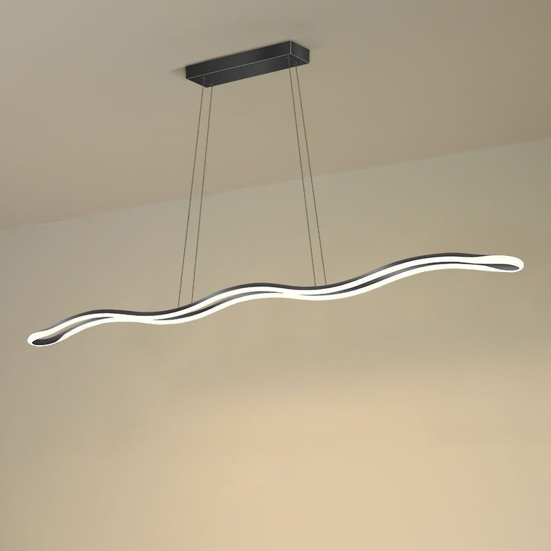 Nordic Iron and Aluminum Wave Line LED Island Chandelier for Dining Room