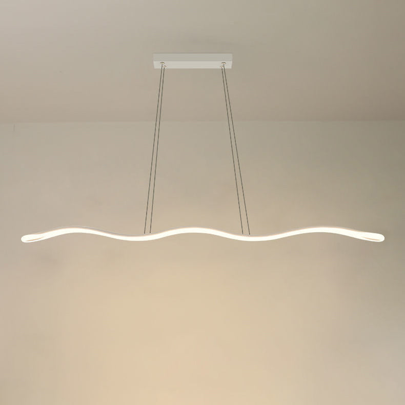 Nordic Iron and Aluminum Wave Line LED Island Chandelier for Dining Room