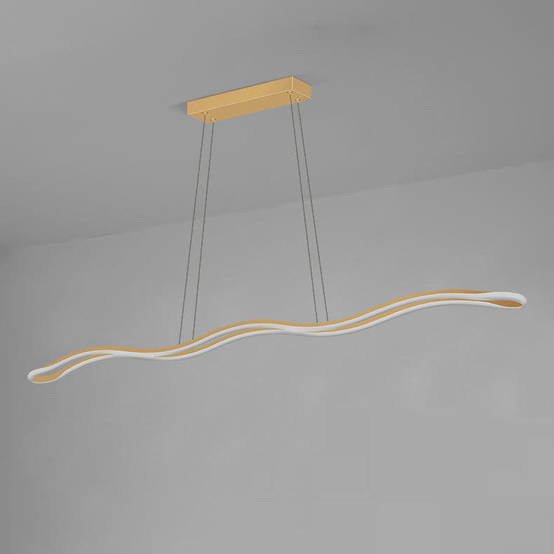 Nordic Iron and Aluminum Wave Line LED Island Chandelier for Dining Room